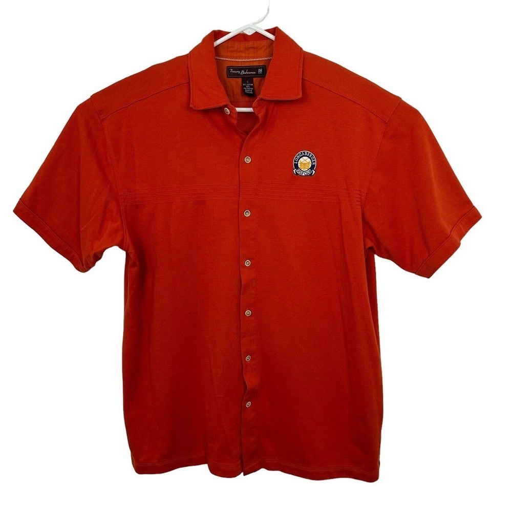 Tommy Bahama Golf Shirt Button Down Polo Short Sleeve Relaxed Mens Size L Orange